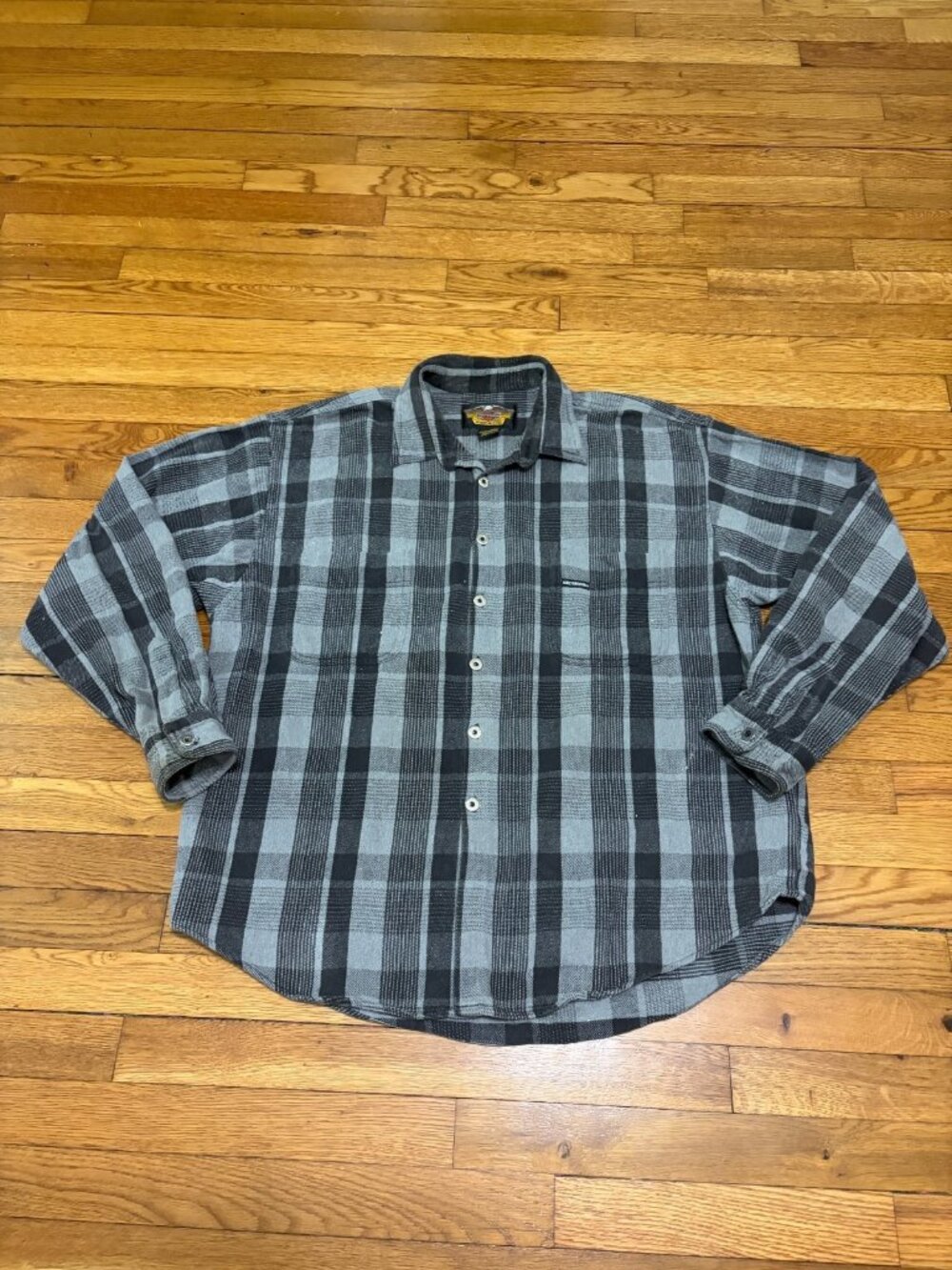 Harley Davidson Mens Flannel Button Down Shirt Size 2XL Gray Plaid Cotton Grunge